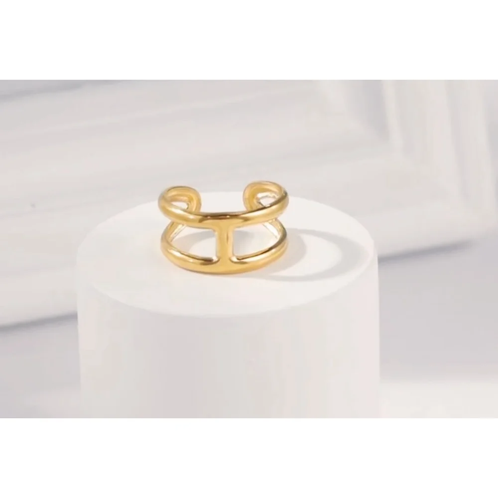 NEW Unisex H Bar Ring,‎ Gold-Plated .925 Band, Adjustable 10.5mm